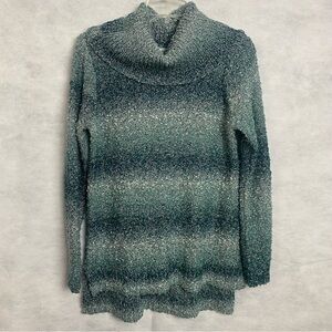 Elle Turtle Neck Tunic Sweater Size Small Chunky Knit Ombre Green Women’s